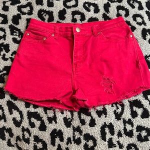 Style & co petite red jean shorts
